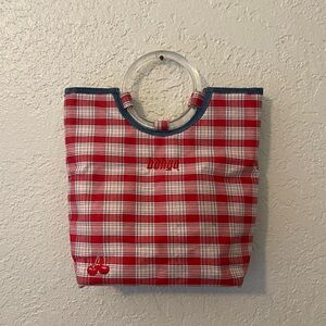 VTG Y2K / bongo red plaid cherry summer tote